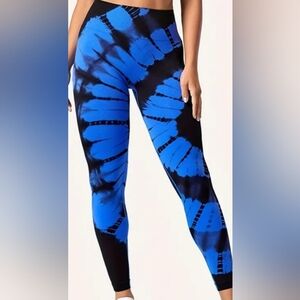 S/M Womens Seamless Tie Dye Leggings Blue Black